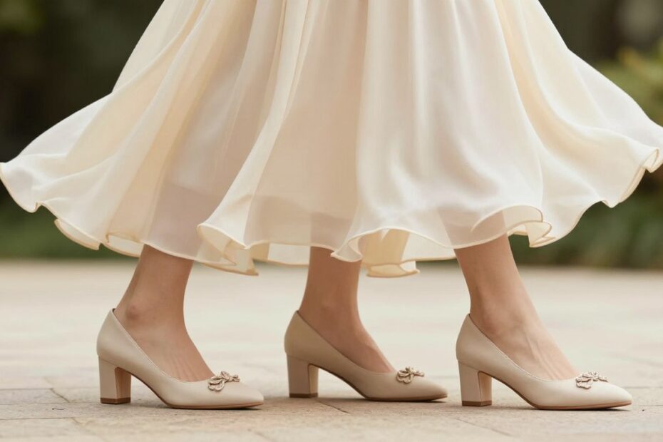 Jakie buty do kremowej sukienki